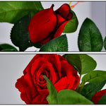 Decorative artificial rose plant with a modern pot, enhancing interior aesthetics.