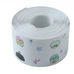 A full roll of white sealing tape with colorful cartoon characters and marine life printed on it.