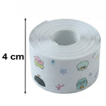 A full roll of white sealing tape with cartoon characters, showing a black arrow indicating a 4 cm height.