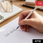 A hand writes "Hello World" on white paper with a white and blue pen refill, with "1 Pc" and "4718" labels.