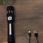 LED flashlight displaying multiple lighting modes for versatile use