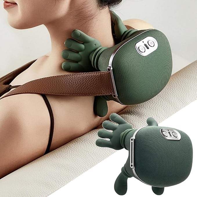 Neck & Shoulder Massager with Heat, Wireless Portable Shiatsu Back Massager, 4D Deep Tissue Kneading Electric Massage Machine, Human Hand Simulation for Neck Pain Relief, Muscle Relaxation Device for Home Office Travel (Green)