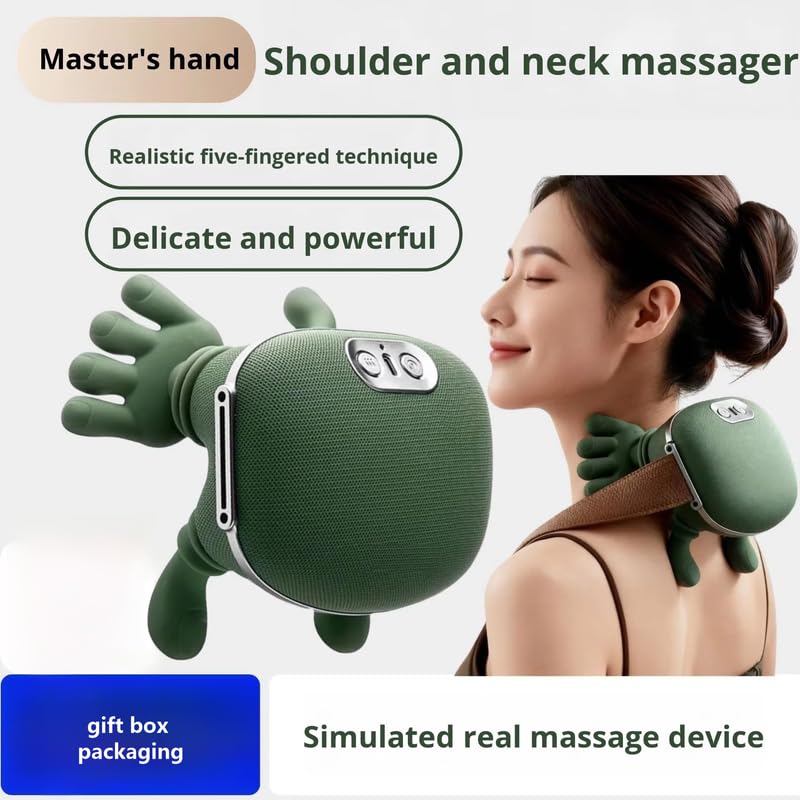 Neck & Shoulder Massager with Heat, Wireless Portable Shiatsu Back Massager, 4D Deep Tissue Kneading Electric Massage Machine, Human Hand Simulation for Neck Pain Relief, Muscle Relaxation Device for Home Office Travel (Green)