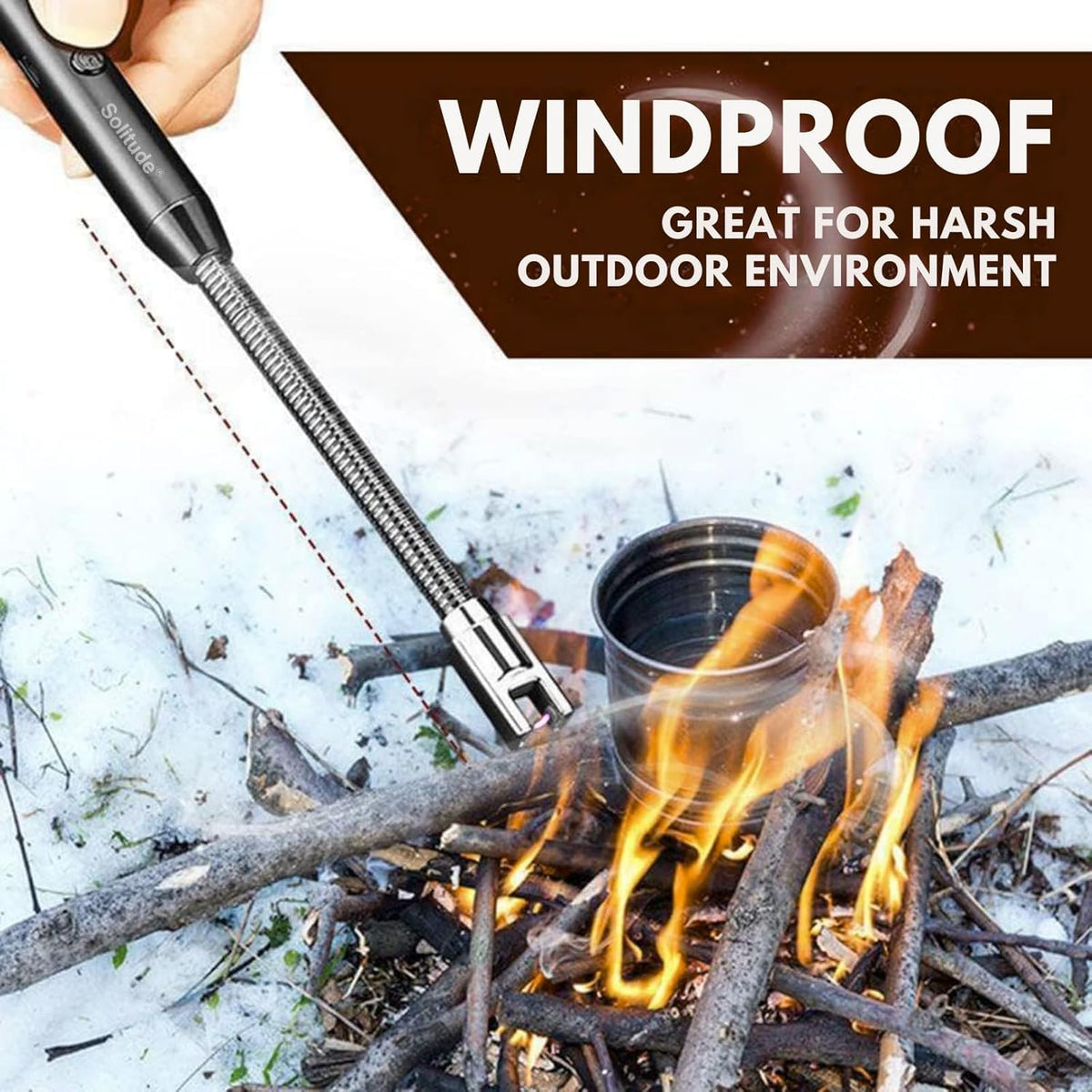 Solitude Matchstick Lighter | Long Handle Butane Gas Lighter | Refillable Multipurpose Flame Lighter for Kitchen, Candles, BBQ & Camping | Compact & Portable Match Stick