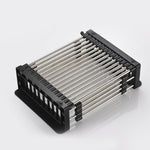 Stainless steel dish drainer holding plates and cups, demonstrating its capacity.
