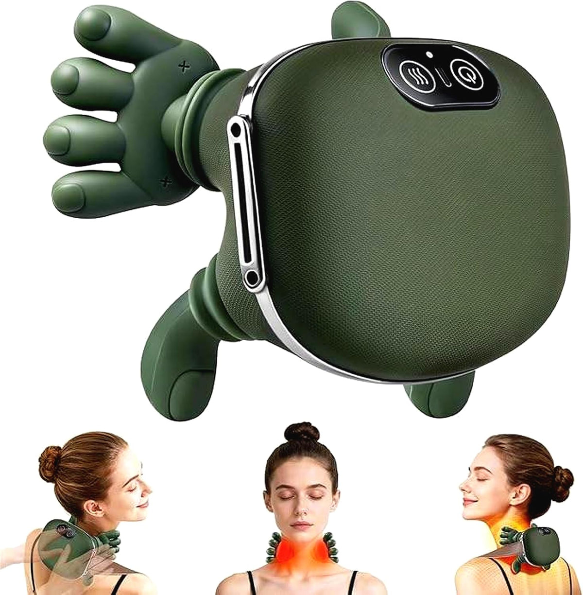 Neck & Shoulder Massager with Heat, Wireless Portable Shiatsu Back Massager, 4D Deep Tissue Kneading Electric Massage Machine, Human Hand Simulation for Neck Pain Relief, Muscle Relaxation Device for Home Office Travel (Green)
