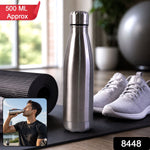 Stainless steel water bottle with packaging in silver