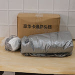Car back seat transformed into a cozy sleeping area using the inflatable mattress