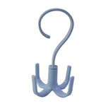 A light blue plastic rotating multi-hook hanger is shown against a plain white background.