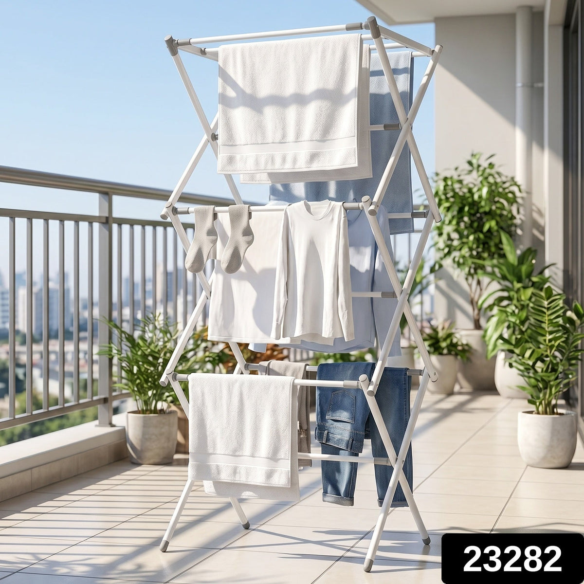 Metal Foldable Clothes Drying Rack Three Tier for Travel Use
