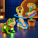 Kids Fun Toy Combo – Light-Up Frog Toy, Duck Climbing Track & Cactus Character Toy