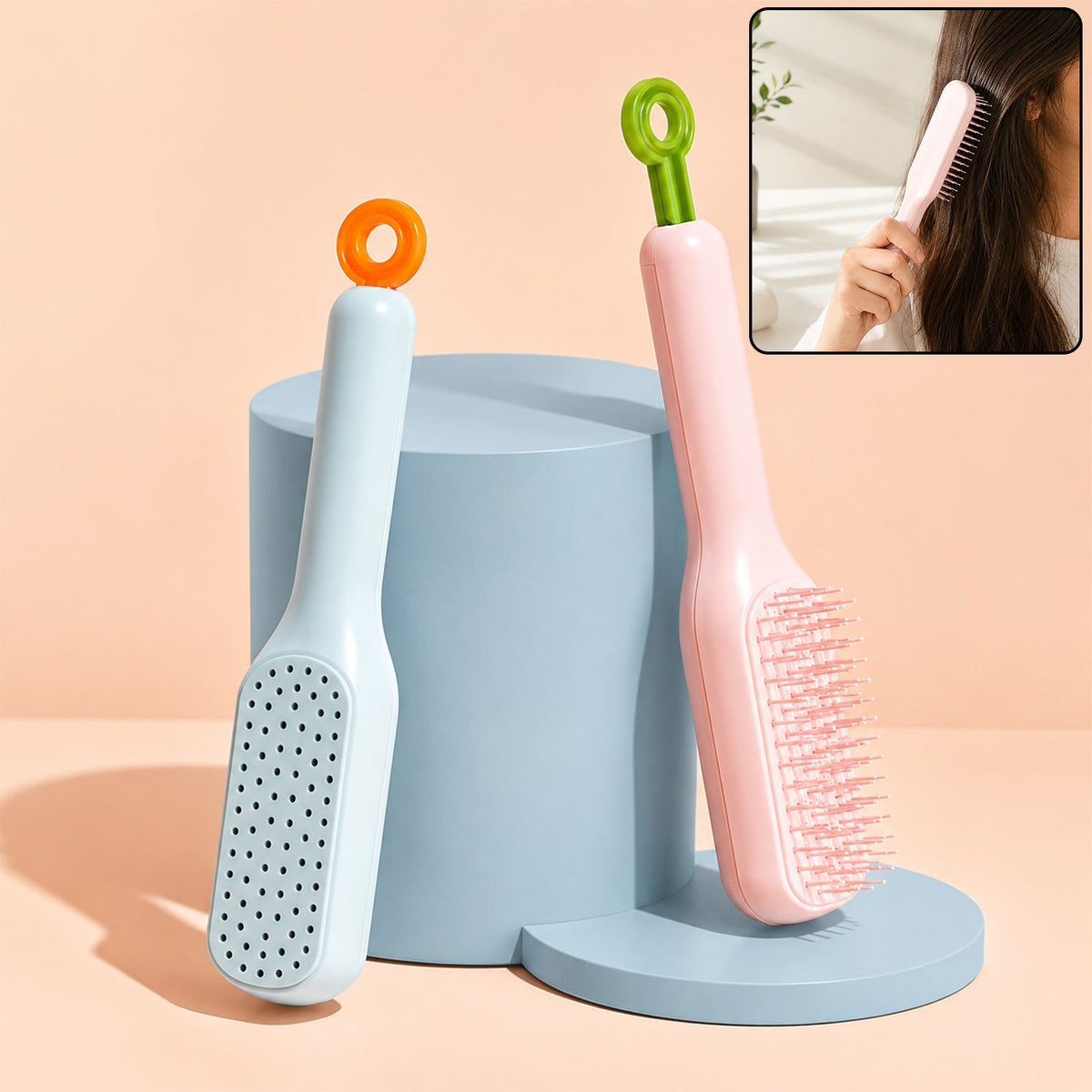 Self Cleaning Massage Comb Detangling Hair Brush for Scalp