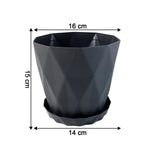 Outdoor placement of durable diamond design plastic flower pots with trays