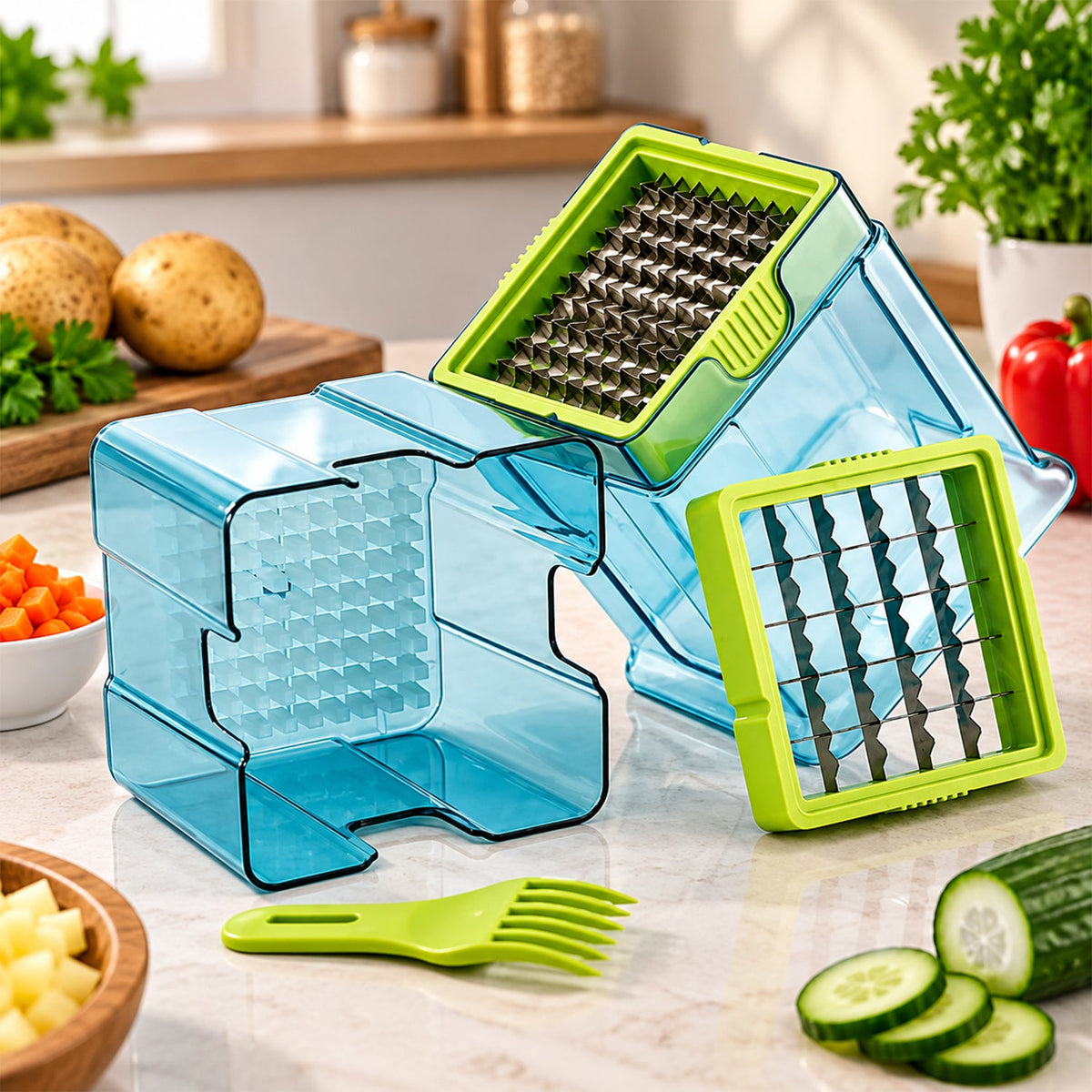 2 in 1 Potato Chipser and Slicer with Dual Blades for Fries (1 Pc)