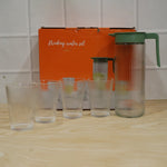 Glass Water Jug with Lid and 4 Glasses Set Ribbed Pitcher Carafe,