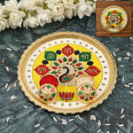 Big decorative pooja thali, golden meenakari puja plate with kumkum bowls (1 pc)