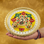 Big golden puja plate with bowls for temple and home worship