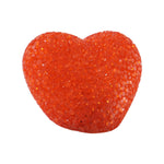 A vibrant orange, textured heart-shaped LED lamp is displayed against a pure white background.