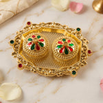 Decorative Golden Kankavati Kumkum Holder with Meenakari Lids
