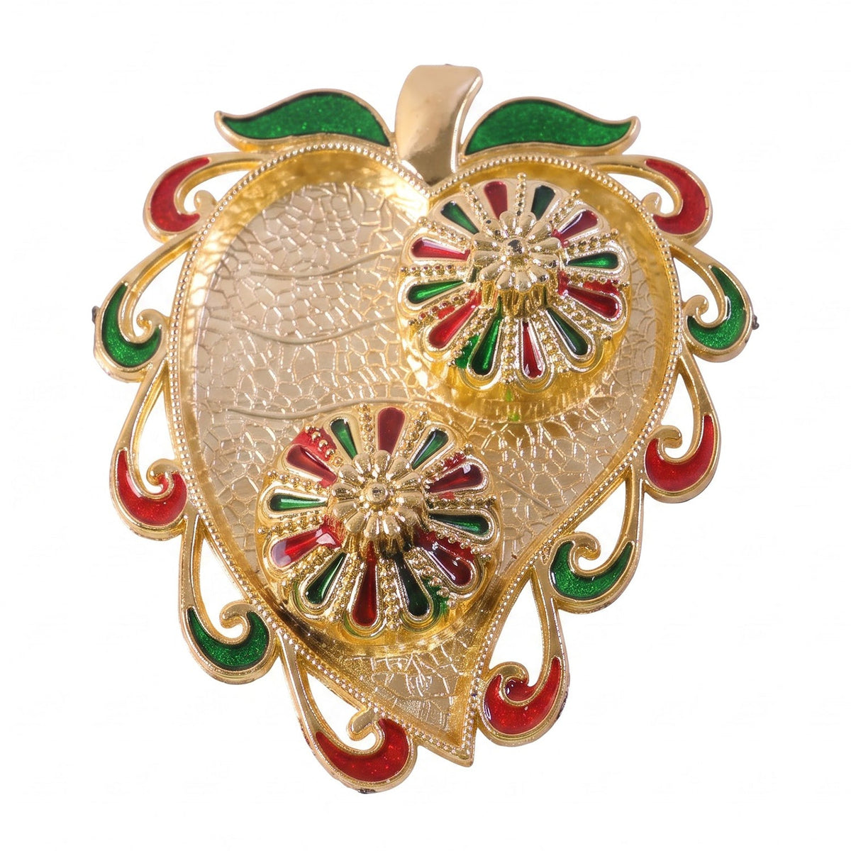 Leaf Shape Golden Kankavati Kumkum Holder with Enamel Lids