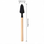 A single black trowel with a light wooden handle is shown with its width and height dimensions indicated.