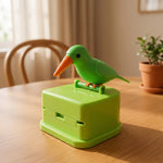 Close-up of the push button mechanism on bird toothpick dispenser