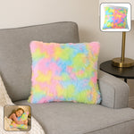Soft plush rainbow cushion pillow with vibrant multicolor pattern