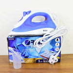 Orbit steam iron in use removing wrinkles from a shirt