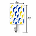A single adhesive hook with a blue dolphin pattern, displaying its 3.8 cm width and 6 cm height dimensions.