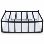 A white mesh and black fabric 6-section drawer organizer is shown on a white background.