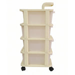 Mobile storage trolley with four drawers and castor wheels