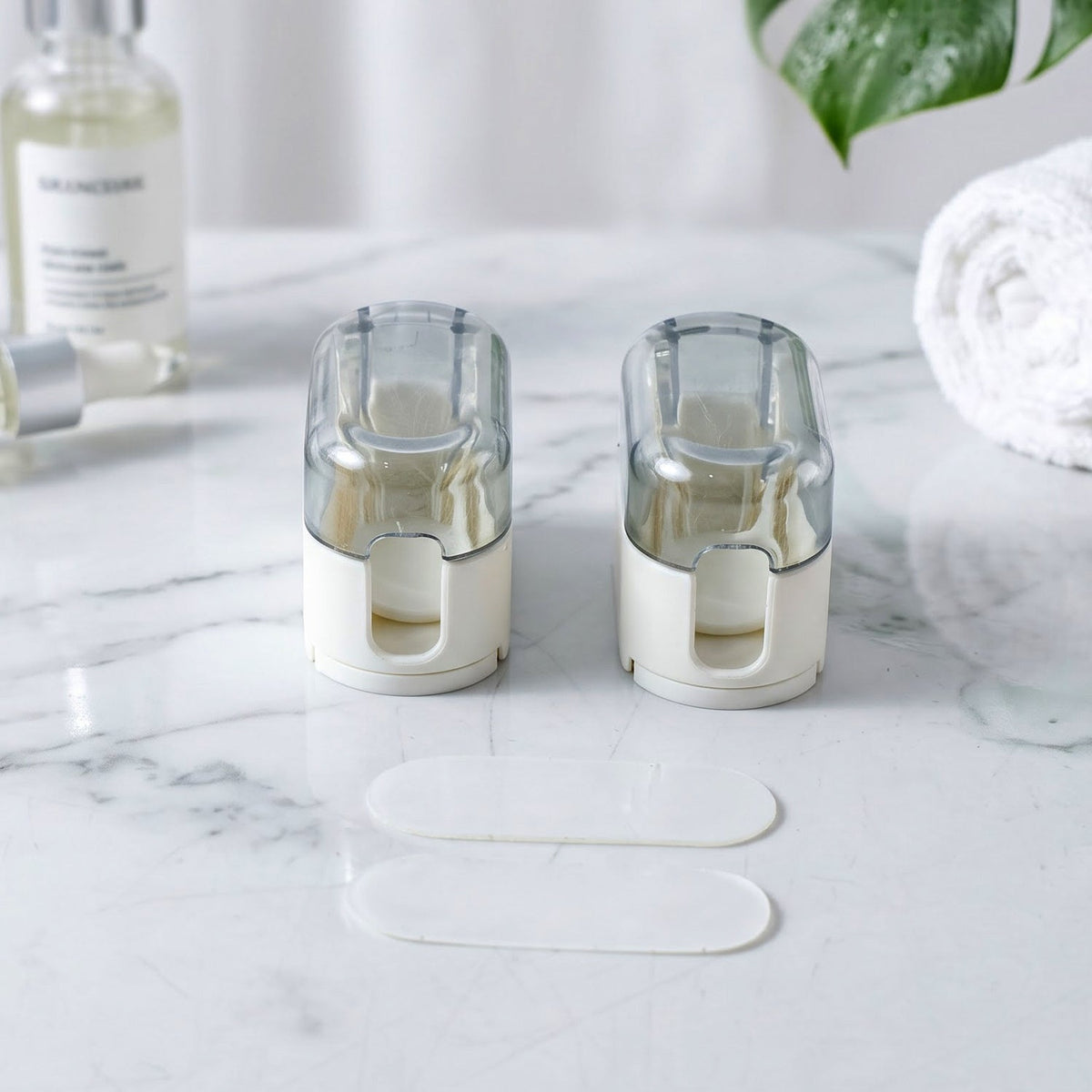 Toothbrush holder mounted on a bathroom wall