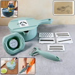 Multi-function vegetable cutter set with built-in strainer and collecting container