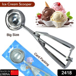 Ergonomic ice cream scoop with trigger release, ready for use.