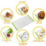 CookAura portable roll-up dish drying rack, shown in a modern kitchen setting.