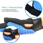 Angled view of the pet deshedding glove, highlighting its ergonomic design.