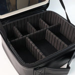Side view of black LED cosmetic organizer box showing sleek design