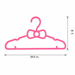 A single pink plastic bow-shaped hanger with measurements: 25.5 cm wide and 14 cm high.