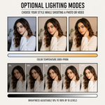 A grid of images showing a woman's face under different lighting conditions and brightness levels.