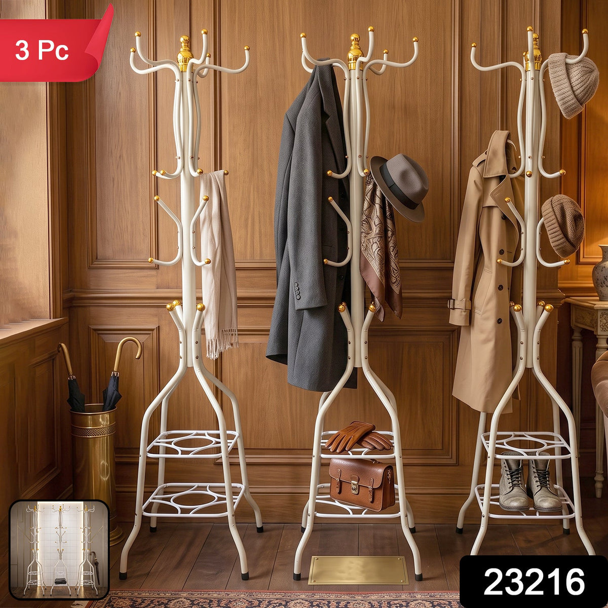 Metal Floor Standing Coat Rack Stand with Bottom Storage Shelf