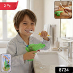 Set of two soft bristle airplane-themed toothbrushes for children