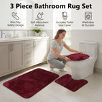 Bathroom Mat Set with Toilet Contour Rug and Lid Cover, Anti Slip (3 Pc Set)