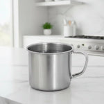 Steel drinking mug designed for home, camping, and travel utility