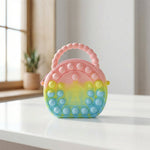 Rainbow round silicone pop it coin purse with zipper and beaded handle
