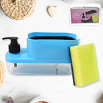 3-in-1 Soap Dispenser with sponge holder neatly placed on a modern kitchen sink.
