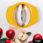 Top-down view of the stainless steel mango cutter, ready for slicing.