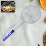 Large stainless steel deep fry strainer with long handles for frying puris and jhara