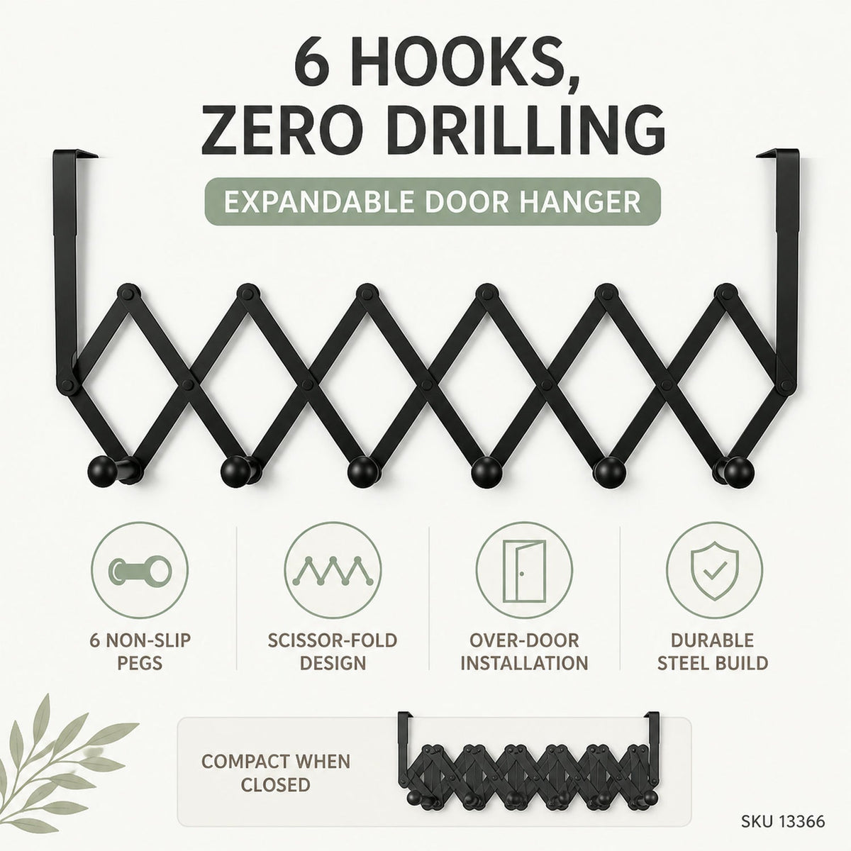 Door Hanger – 6 Hook Steel Coat Rack for Home Organization | GlimmerHome