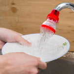 Compact plastic 360-Degree Shower Head attached to a tap, showing its flexible design.