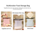 Assortment of colorful, stackable silicone food bags for organised kitchen storage.
